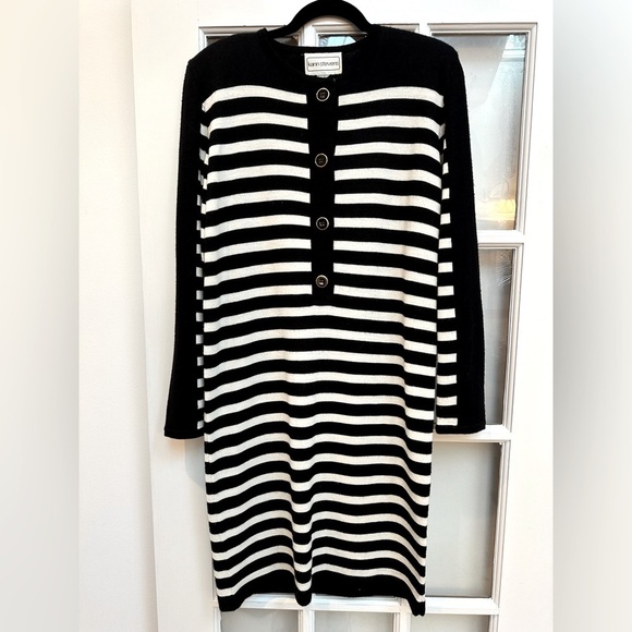 Vintage Karin Stevens Black & White Stripe Wool Knit Sweater Dress Size Small S - Picture 1 of 10